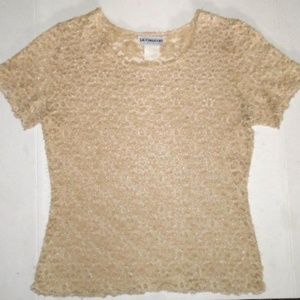 Beautiful Sexy Lace Tan Blouse Shirt Top